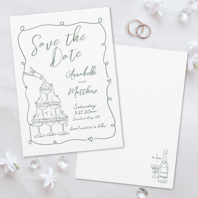 Whimsical Hand Drawn Green Wedding Save The Date (Whimsical Hand Drawn Green Wedding Save the Date )