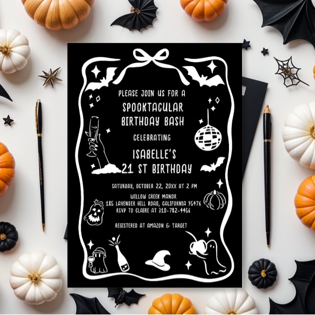 Whimsical Hand Drawn Halloween Birthday Invitation (Creator Uploaded)
