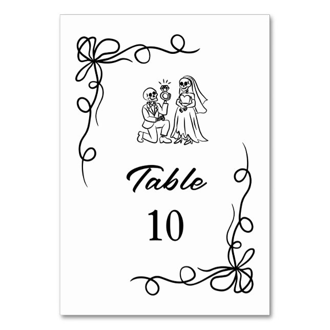 Whimsical Hand Drawn Halloween Bridal Shower Table Number (Front)