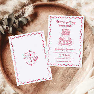 Whimsical Hand Drawn Handwritten Red Wedding Invitation