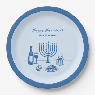Whimsical Hand Drawn Hanukkah Party Trendy Custom Paper Plate