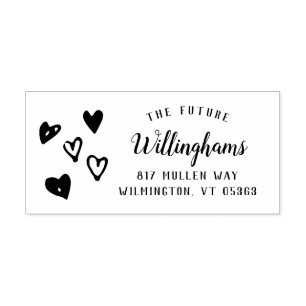 Whimsical Hand Drawn Hearts   Wedding Self-inking Stamp