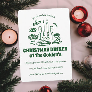 Whimsical Hand Drawn Holiday Dinner Party Invitation