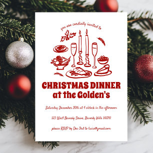 Whimsical  Hand Drawn Holiday Dinner Party Invitation