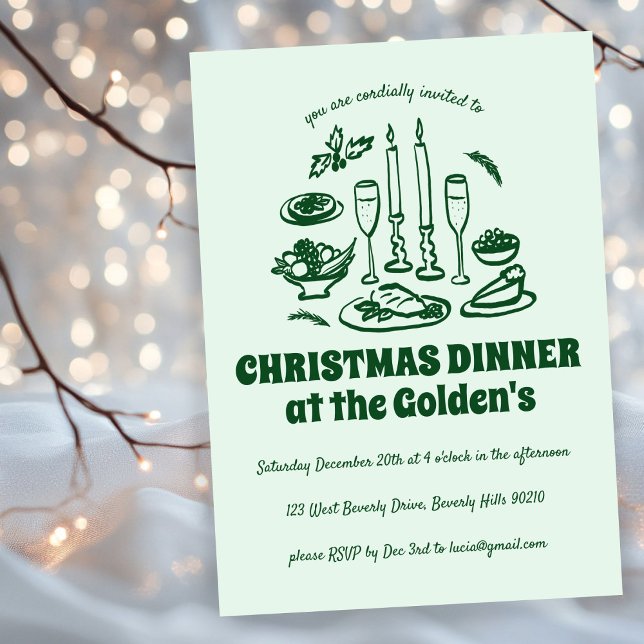 Whimsical  Hand Drawn Holiday Dinner Party Invitation (Whimsical Hand Drawn Holiday Dinner Party Invitation Custom Digital Invite
)