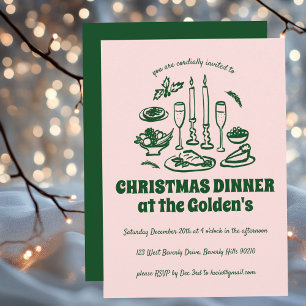 Whimsical Hand Drawn Holiday Dinner Party Invitation