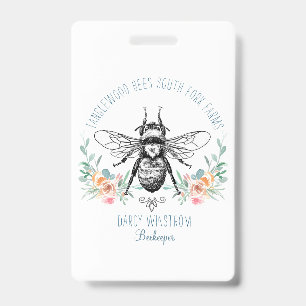 Whimsical Hand Drawn Honey Bee Apiary Floral ID Badge