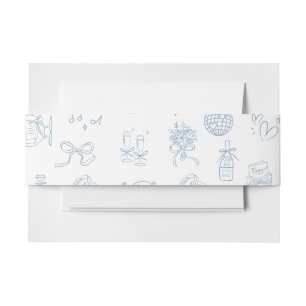 Whimsical Hand Drawn Illustrate Blue Wedding  Invitation Belly Band