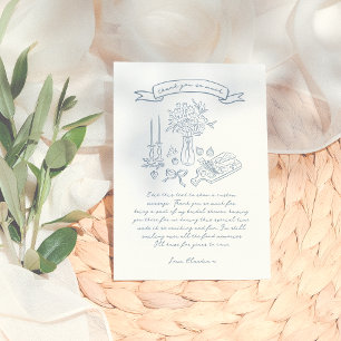 Whimsical Hand Drawn Illustrated Bridal Shower Thank You Card