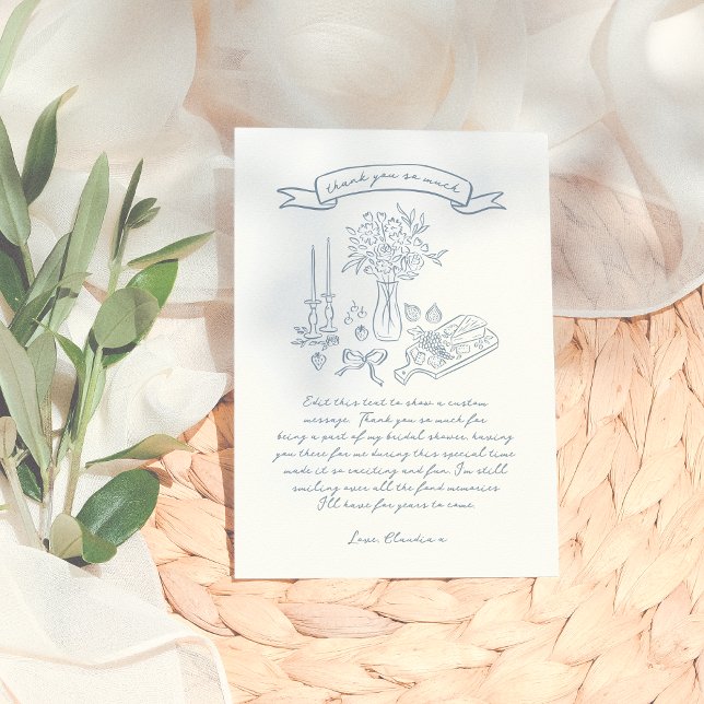 Whimsical Hand Drawn Illustrated Bridal Shower Thank You Card (Creator Uploaded)