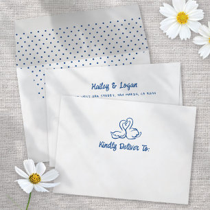 Whimsical Hand-drawn Illustrated Swans Wedding Envelope