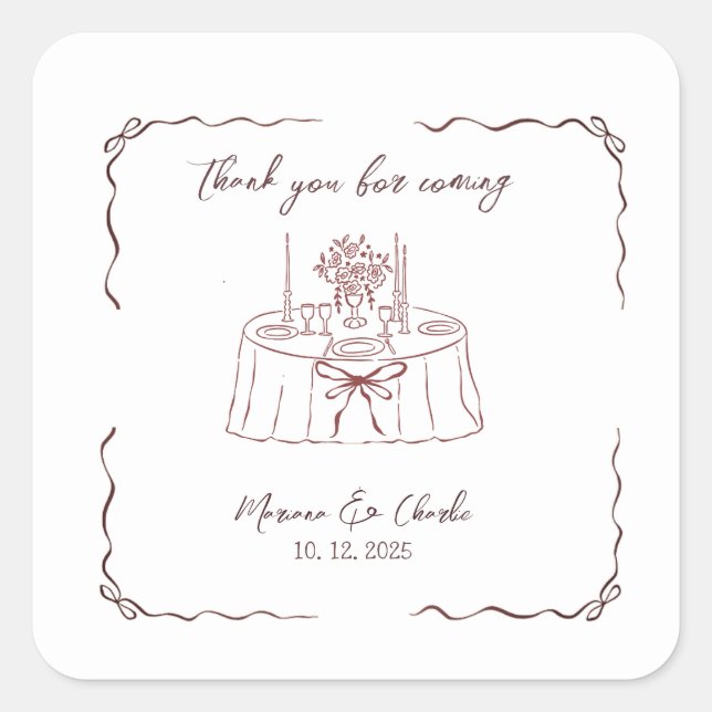  Whimsical Hand Drawn Illustrated Wedding  Square Sticker (Front)
