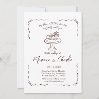 Whimsical Hand Drawn Illustration Wedding Invitation
