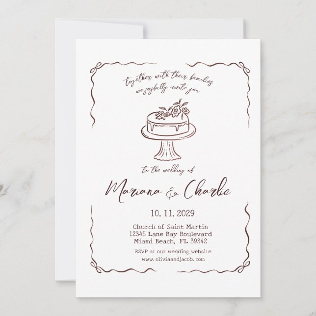 Whimsical Hand Drawn Illustration Wedding  Invitation (Front)
