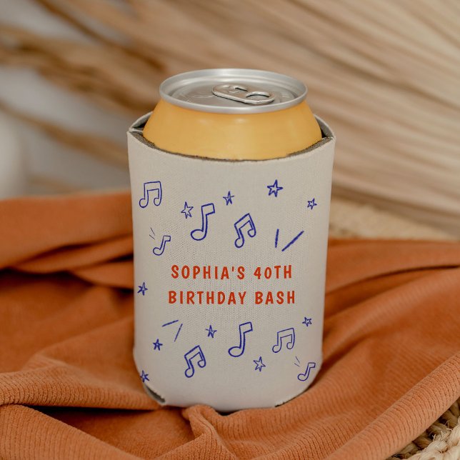 Whimsical Hand-Drawn Illustrations 40th Birthday Can Cooler (Whimsical Hand-Drawn Illustrations 40th Birthday Can Cooler)