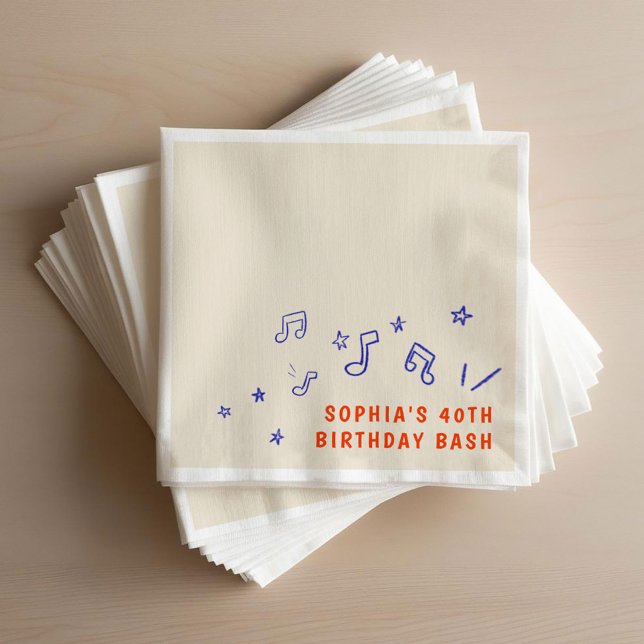 Whimsical Hand-Drawn Illustrations 40th Birthday Napkin (Whimsical Hand-Drawn Illustrations 40th Birthday Napkins)
