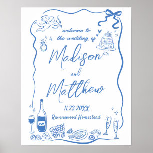 Whimsical Hand Drawn Illustrations Doodle Wedding  Poster