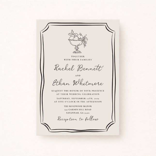 Whimsical Hand-Drawn Ivory Wedding Invitation (Creator Uploaded)