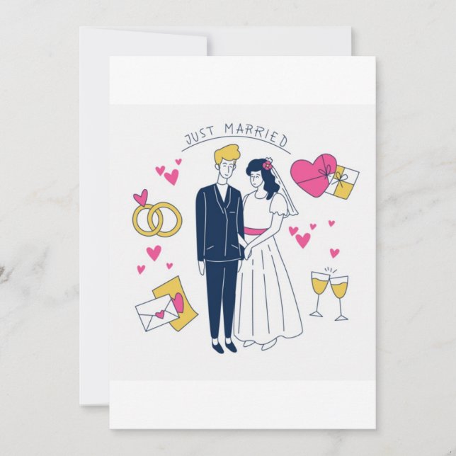 Whimsical Hand-Drawn "Just Married" Couple  (Front)
