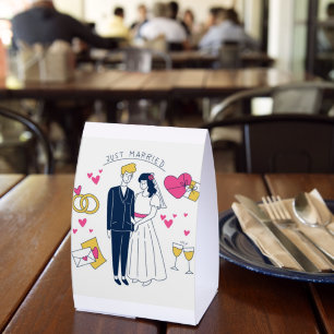 Whimsical Hand-Drawn "Just Married" Couple Table