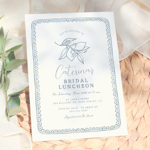 Whimsical Hand Drawn Lemon Blue Bridal Shower Invitation