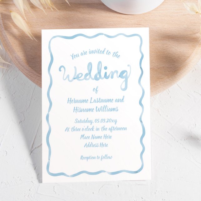 Whimsical Hand Drawn Light Blue Wavy Frame Wedding Invitation (Creator Uploaded)
