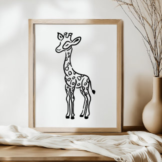 Whimsical Hand-Drawn Line Art Giraffe Art Poster