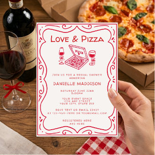 Whimsical Hand Drawn Love & Pizza Bridal Shower Invitation