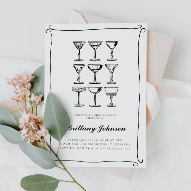 Whimsical Hand Drawn Martini Birthday Invitation (Creator Uploaded)