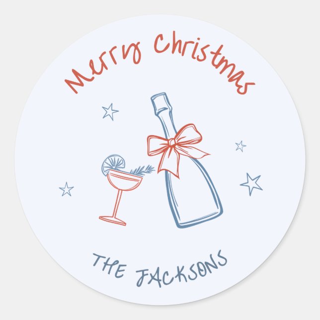 Whimsical Hand Drawn Merry Christmas  Classic Round Sticker (Front)