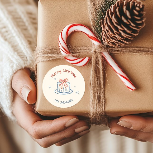 Whimsical Hand Drawn Merry Christmas  Classic Round Sticker (Creator Uploaded)