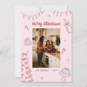 Whimsical Hand Drawn Merry Christmas Family Photo Holiday Card
