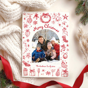 Whimsical Hand Drawn Merry Christmas Holiday Card