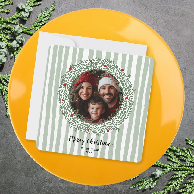 Whimsical Hand Drawn Merry Christmas Wreath Photo  Invitation (Creator Uploaded)
