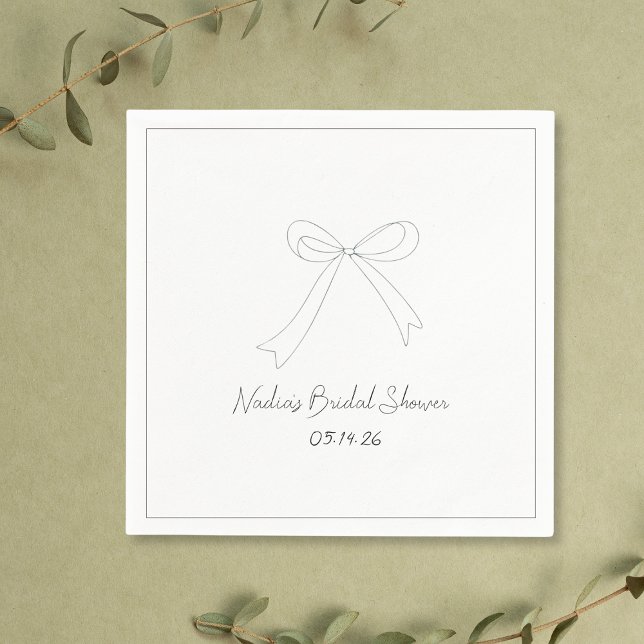 Whimsical Hand Drawn Minimalist Bow Bridal Shower  Napkin (Creator Uploaded)