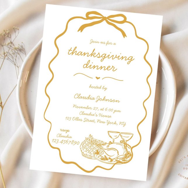 Whimsical Hand Drawn Modern Thanksgiving Dinner Invitation (Thanksgiving Dinner, Whimsical Thanksgiving, Hand Drawn, Thanksgiving Invitation, Scribble Invitatio)