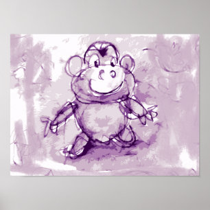 Whimsical Hand-Drawn Monochromatic Animal Art Prin Poster