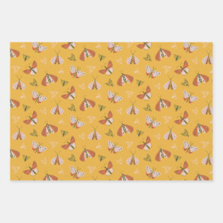 Whimsical hand drawn moths boho pattern wrapping paper sheet