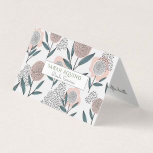 Whimsical Hand Drawn Muted Flowers Doula Midwife Business Card