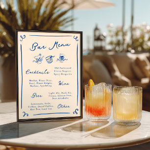 Whimsical Hand Drawn Navy Bar Menu Poster