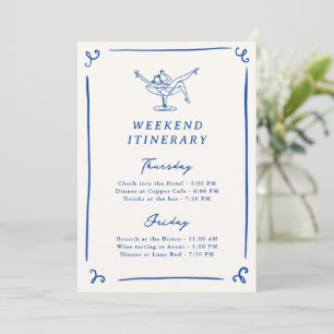 Whimsical Hand Drawn Navy Blue Bach Itinerary Invitation