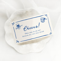 Whimsical Hand Drawn Navy Blue Drink Ticket