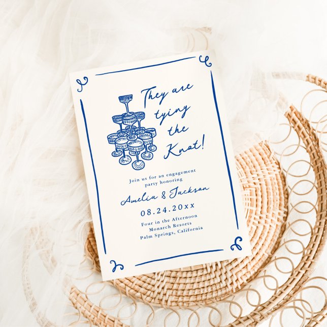 Whimsical Hand Drawn Navy Blue Engagement Party Invitation (Creator Uploaded)