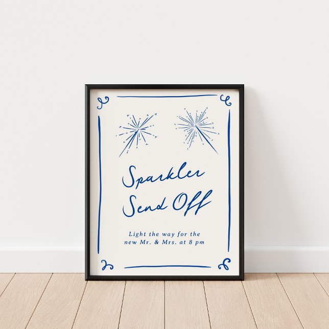Whimsical Hand Drawn Navy Blue Sparkler Send Off Poster (Creator Uploaded)