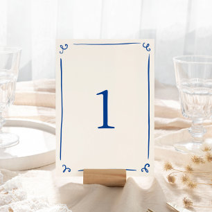 Whimsical Hand Drawn Navy Blue Table Number
