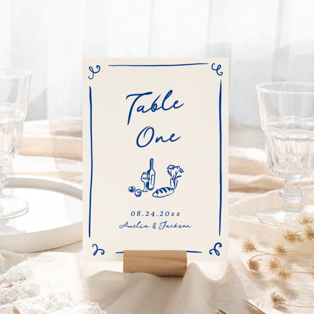 Whimsical Hand Drawn Navy Blue Table Number (Creator Uploaded)