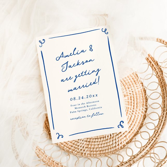 Whimsical Hand Drawn Navy Blue Wedding Invitation (Creator Uploaded)