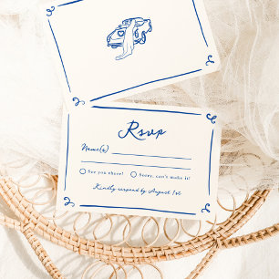 Whimsical Hand Drawn Navy Blue Wedding RSVP Invitation