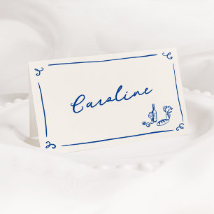 Whimsical Hand Drawn Navy Place Card