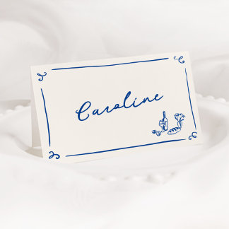 Whimsical Hand Drawn Navy Place Card